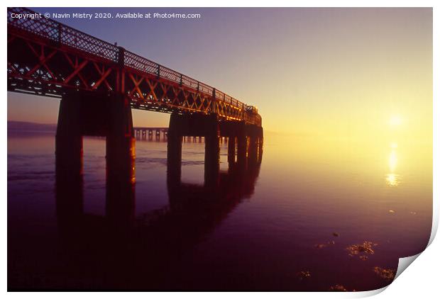The Tay Bridge Dundee, at Sunset Print by Navin Mistry