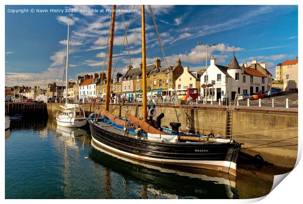 Anstruther Harbour and The Reaper an old herring drifter Print by Navin Mistry