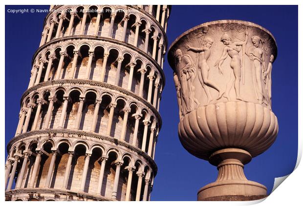 The Leaning Tower of Pisa and an Ornate Vase  Print by Navin Mistry