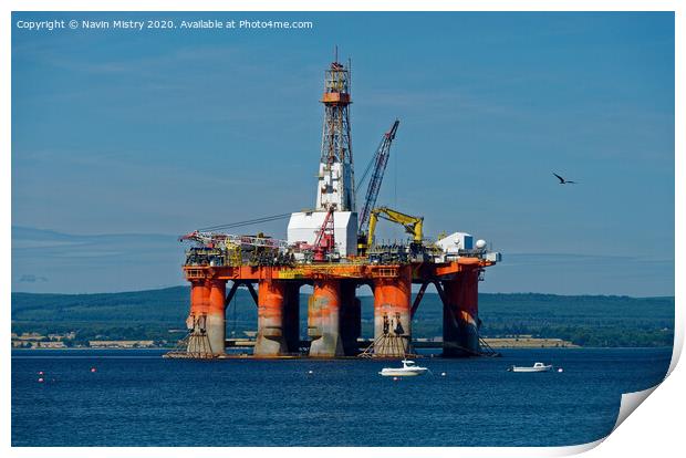 The Transocean Leader drilling rig moored in the Cromarty Firth Print by Navin Mistry