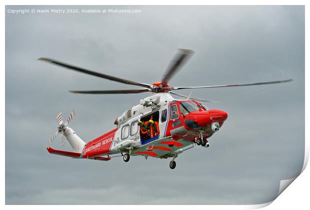 A Coastguard AgustaWestland AW189 Helicopter Print by Navin Mistry