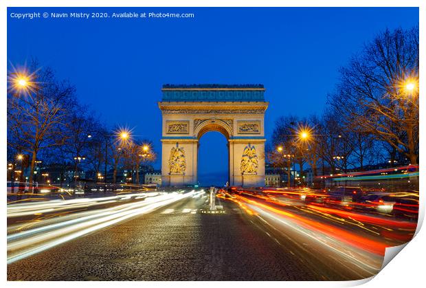 Arc de Triomphe de l'Étoile at night  Print by Navin Mistry
