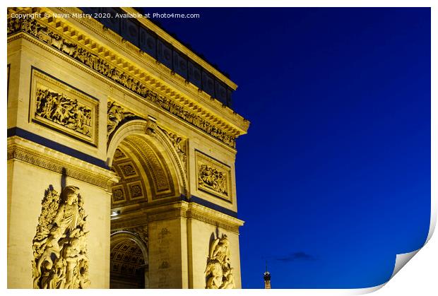 Arc de Triomphe de l'Étoile at night Print by Navin Mistry
