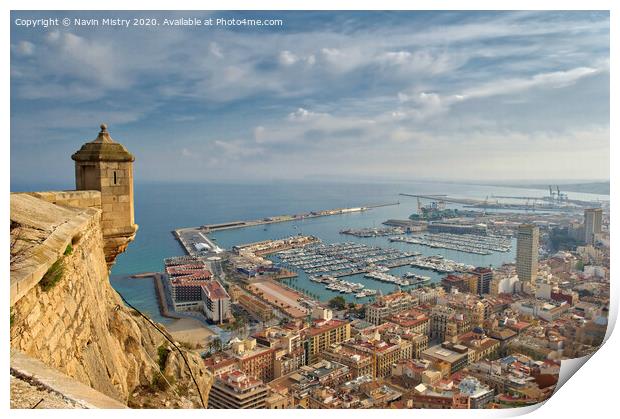 The marina and port of Alicante, Spain seen from El Castillio de Santa Barbara Print by Navin Mistry
