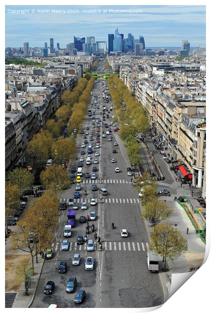 Avenue Charles de Gaulle, Paris (seen from the Arch de Arc de Triomphe) Print by Navin Mistry