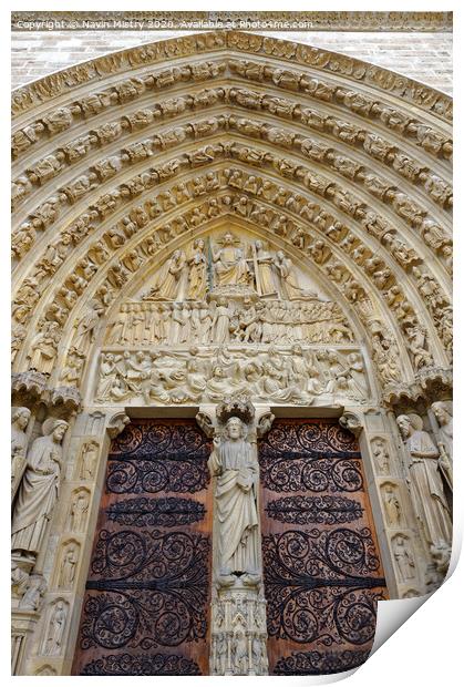 The ornate doorway of Notre Dame Cathedral, Paris, France Print by Navin Mistry