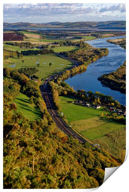A view North from Kinnoull Hill, Perth, Scotland during Autumn Print by Navin Mistry