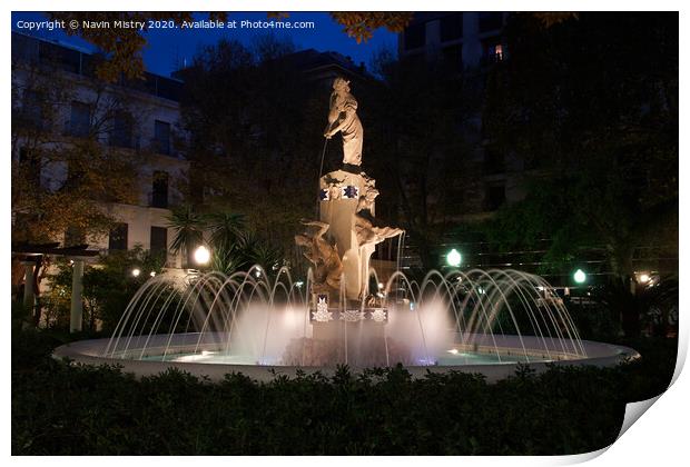 Fountain in the Plaza de Gabriel Miro, Alicante, Spain Print by Navin Mistry