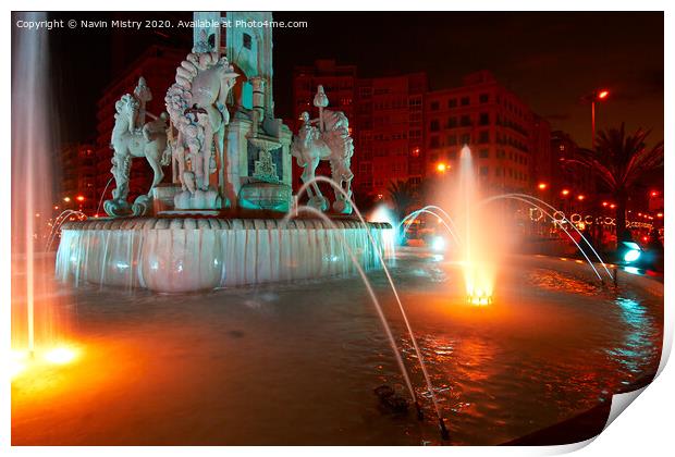 Fountain in the Plaza de Los Luceros, Alicante, Spain Print by Navin Mistry