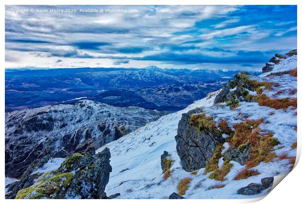 A view from the summit of Ben Ledi, near Callander, Stirlingshire in Winter. Print by Navin Mistry