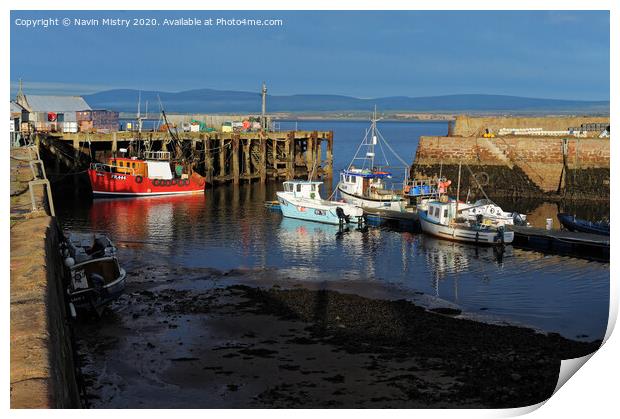 Fishing boats in Cromarty Harbour Print by Navin Mistry