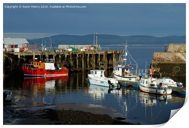 Fishing boats in Cromarty Harbour Print by Navin Mistry