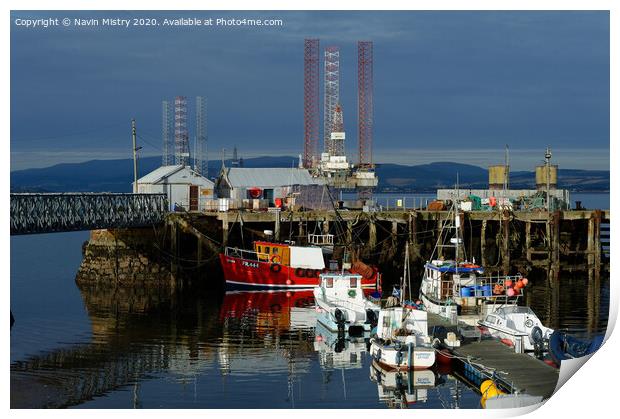 Fishing boats in Cromarty Harbour, Highland Region, Scotland Print by Navin Mistry