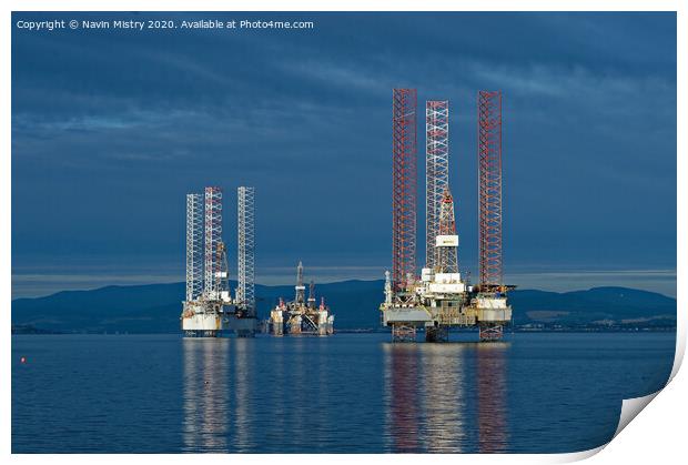 Drilling Rigs in the Cromarty Firth Print by Navin Mistry