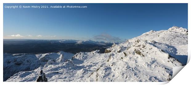 A panoramic view of the summit of Ben Ledi, near Callander in winter Print by Navin Mistry