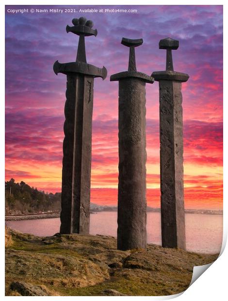 Sverd i fjell (Swords in Rock) Hafrsfjord, near St Print by Navin Mistry