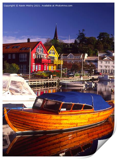 The Harbour, Grimstad, Norway Print by Navin Mistry