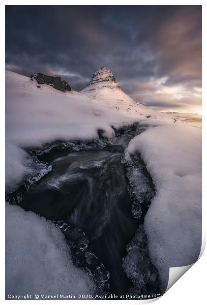 Rushing Water under the Mountain Peak Print by Manuel Martin