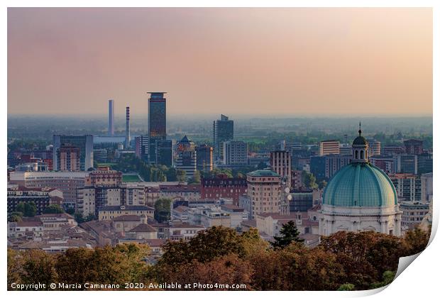 High angle view of the city of Brescia at sunset Print by Marzia Camerano