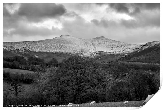 Snow on Pen y Fan, Brecon Beacons Monochrome Print by Gordon Maclaren