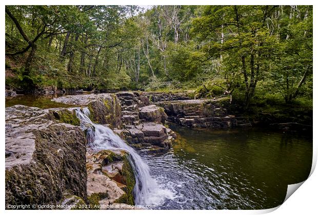 Waterfall on the Afon Pyrddin near Pontneddfechan Print by Gordon Maclaren
