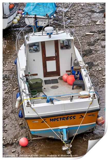 Boats at low tide, Porlock Weir, Somerset Print by Gordon Maclaren