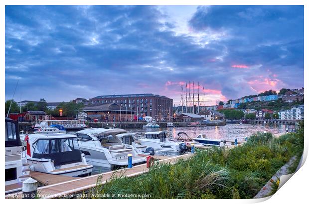 Sunset over Bristol Harbour Print by Gordon Maclaren