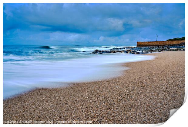 Waves on the beach at Sunrise, Porthleven Cornwall Print by Gordon Maclaren