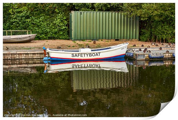 Safety Boat Llangorse Lake Brecon Beacons Print by Gordon Maclaren