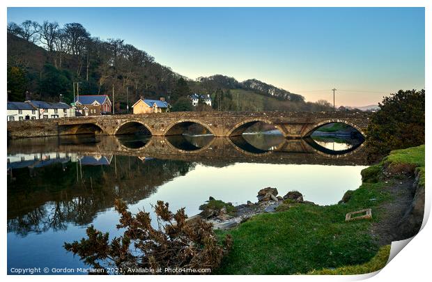 Sunset reflection, Dyfi Bridge, Machynlleth, Wales Print by Gordon Maclaren