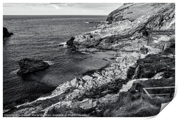 Rocky bay, Tintagel, Cornwall in black and white Print by Gordon Maclaren