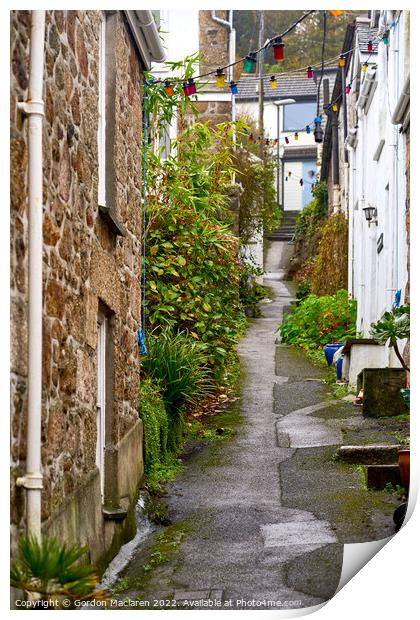 Picturesque street in Mousehole, Cornwall Print by Gordon Maclaren