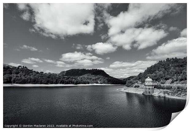 Garreg Ddu Reservoir, Elan Valley, monochrome Print by Gordon Maclaren