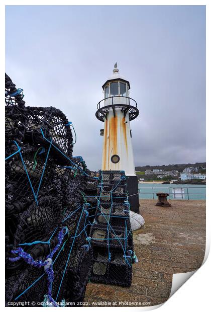 The Lighthouse house on Smeatons pier St Ives Cornwall Print by Gordon Maclaren