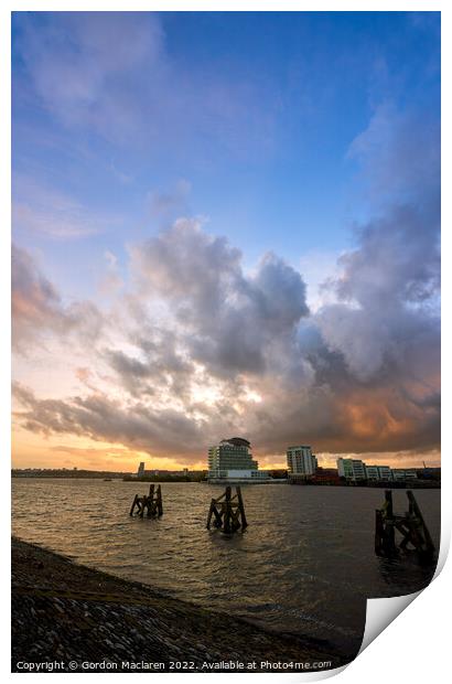 Sunset over Cardiff Bay South Wales Print by Gordon Maclaren