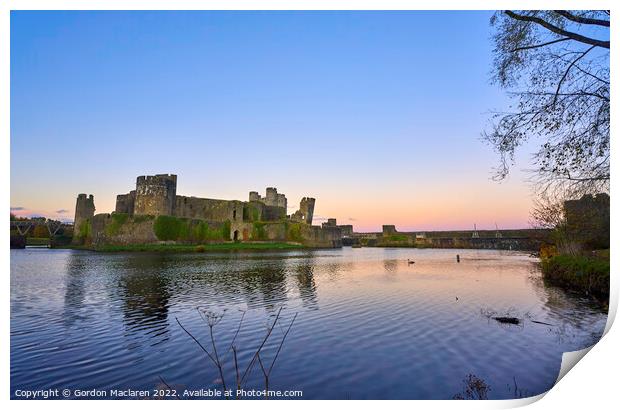 Sunset, Caerphilly Castle, South Wales Print by Gordon Maclaren