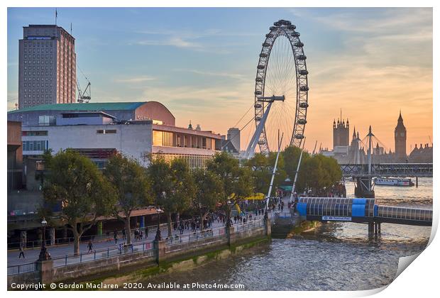 Sunset over Icons of London Print by Gordon Maclaren