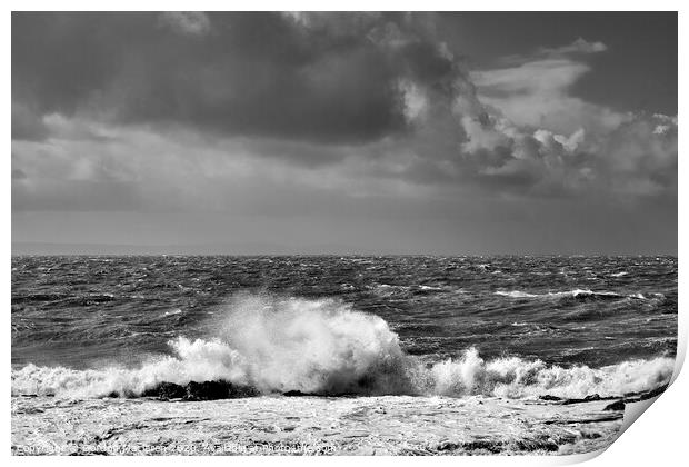 Waves crashing against the rocks Print by Gordon Maclaren