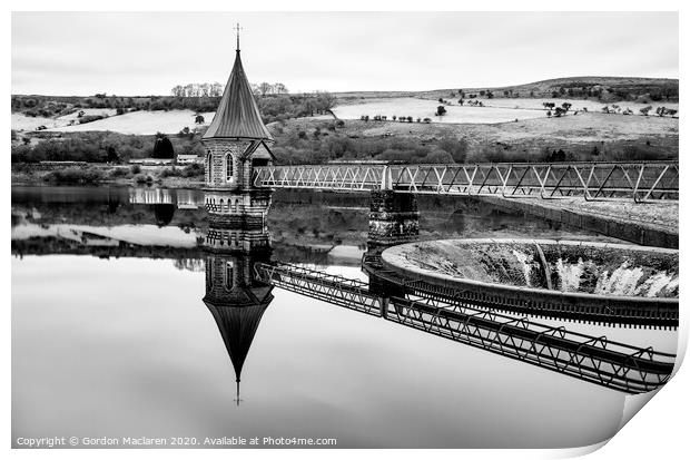 Pontsticill Reservoir B+W Print by Gordon Maclaren