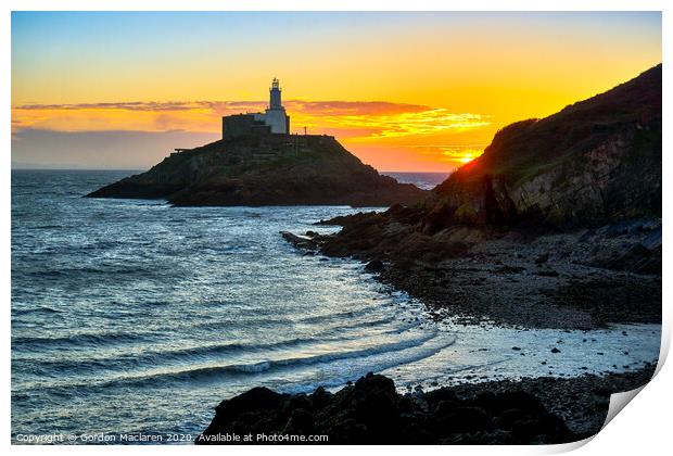 Sunrise over Mumbles Lighthouse Print by Gordon Maclaren