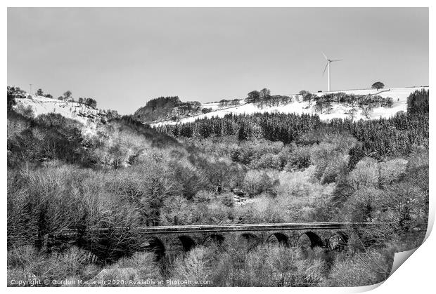 Bargoed Viaduct and Wind Turbine Print by Gordon Maclaren