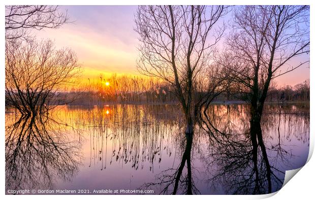 Sunset over Llangorse Lake Print by Gordon Maclaren