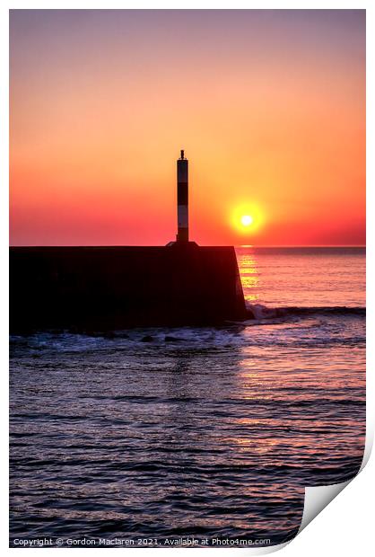 Sunset Aberystwyth Harbour Lighthouse Print by Gordon Maclaren