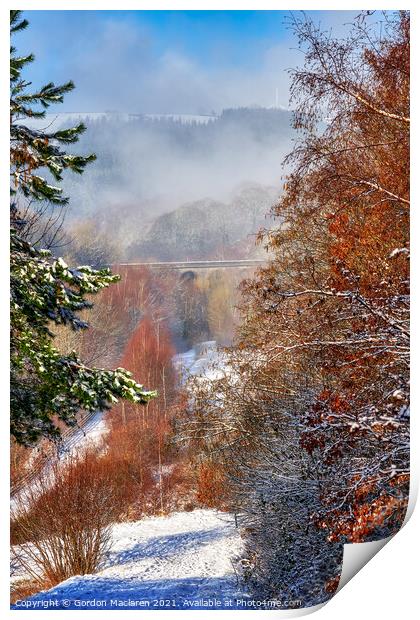 Bargoed Viaduct in the snow and Mist Print by Gordon Maclaren