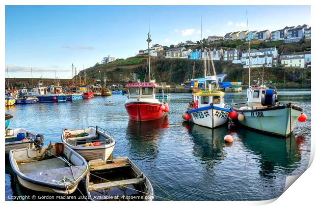 Fishing Boats in Mevagissey Harbour Cornwall Print by Gordon Maclaren