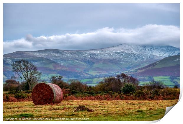 Snow on Pen Y Fan From Mynydd Illyyd Print by Gordon Maclaren