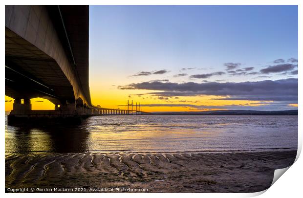 A magnificent sunset over the severn bridge Print by Gordon Maclaren