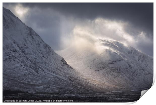 Glen Etive Moody Winter Weather  Print by Barbara Jones