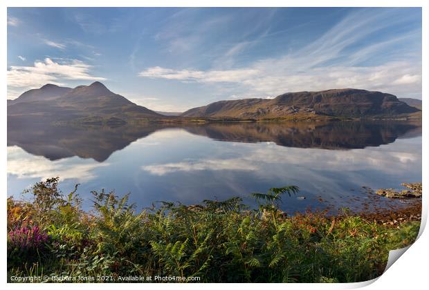 Summer Reflections Upper Loch Torridon  Print by Barbara Jones