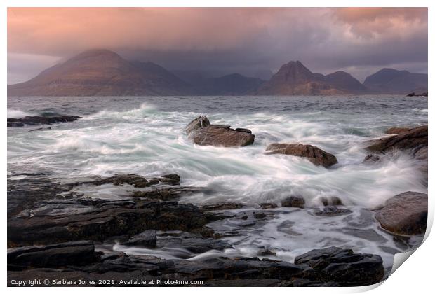 Majestic Cuillin Mountains and Loch Scavaig Print by Barbara Jones